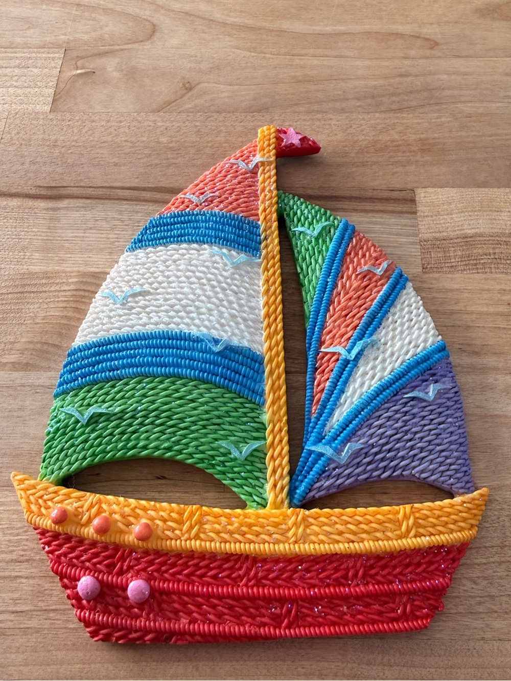 Handcrafted Multi-Color Sailboat Wall Accent - Vibrant Coastal Decor